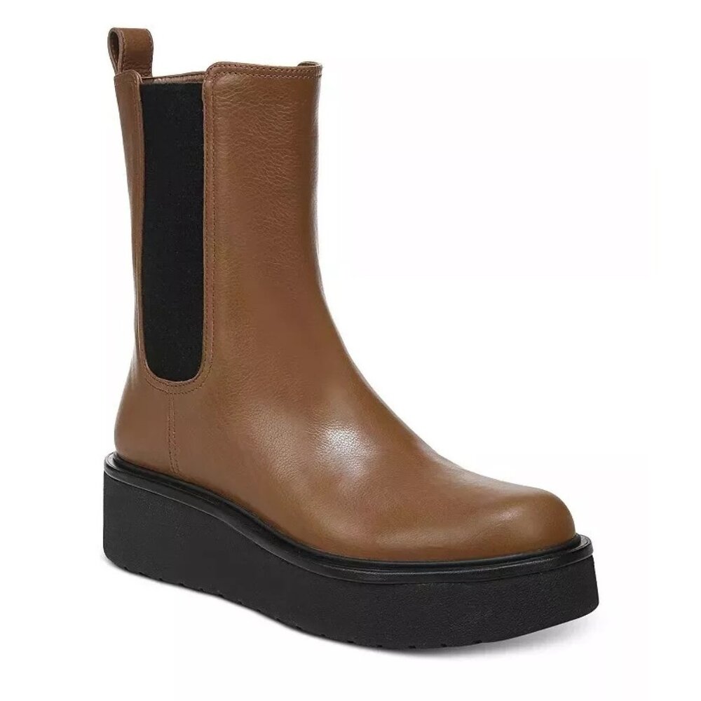 $500 VINCE BRITON PLATFORM CHELSEA BOOT leather BROWN WATER REPEL 8.5 (MF26)